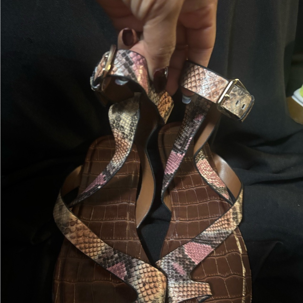 Naturalizer Pink and Brown Snakeskin Sandals - Above/Around the ankle design.